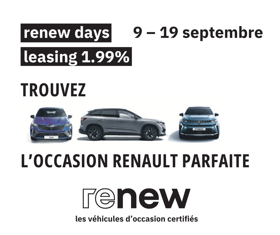 renew: véhicules d'occasion certifiés à conditions attractives